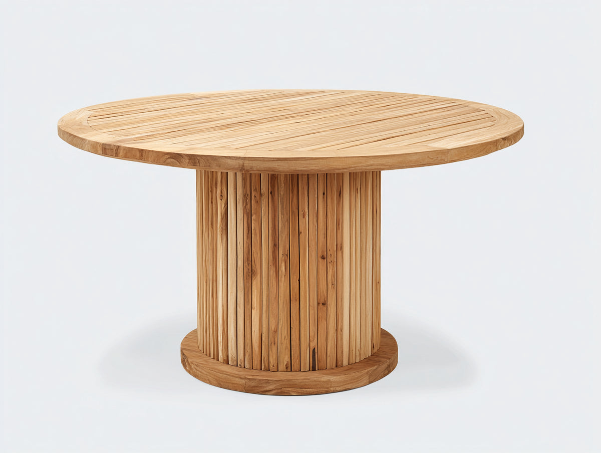 Tavolo da giardino - legno massello - 138x138x76 cm - marrone dorato - scultoreo moderno