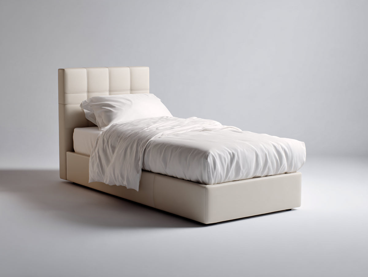 Letto singolo - Similpelle - 208x104x99 cm - Beige chiaro - Stile moderno