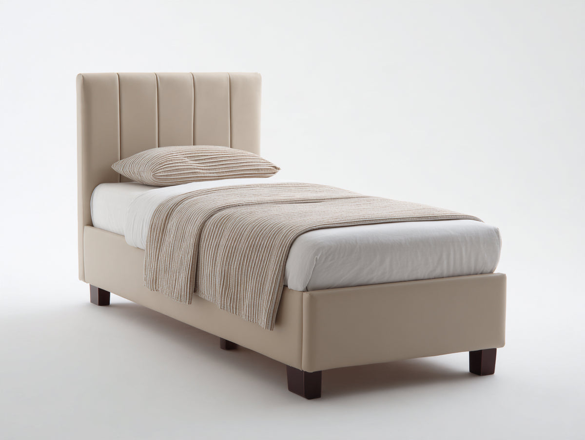 Letto singolo - Similpelle - 212x106x111 cm - Tortora chiaro - Stile moderno