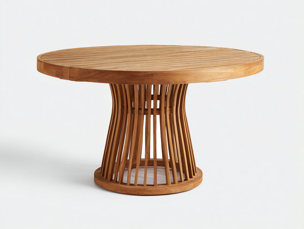 Tavolo da giardino - legno massello - 132x132x76 cm - marrone caldo - scultoreo moderno