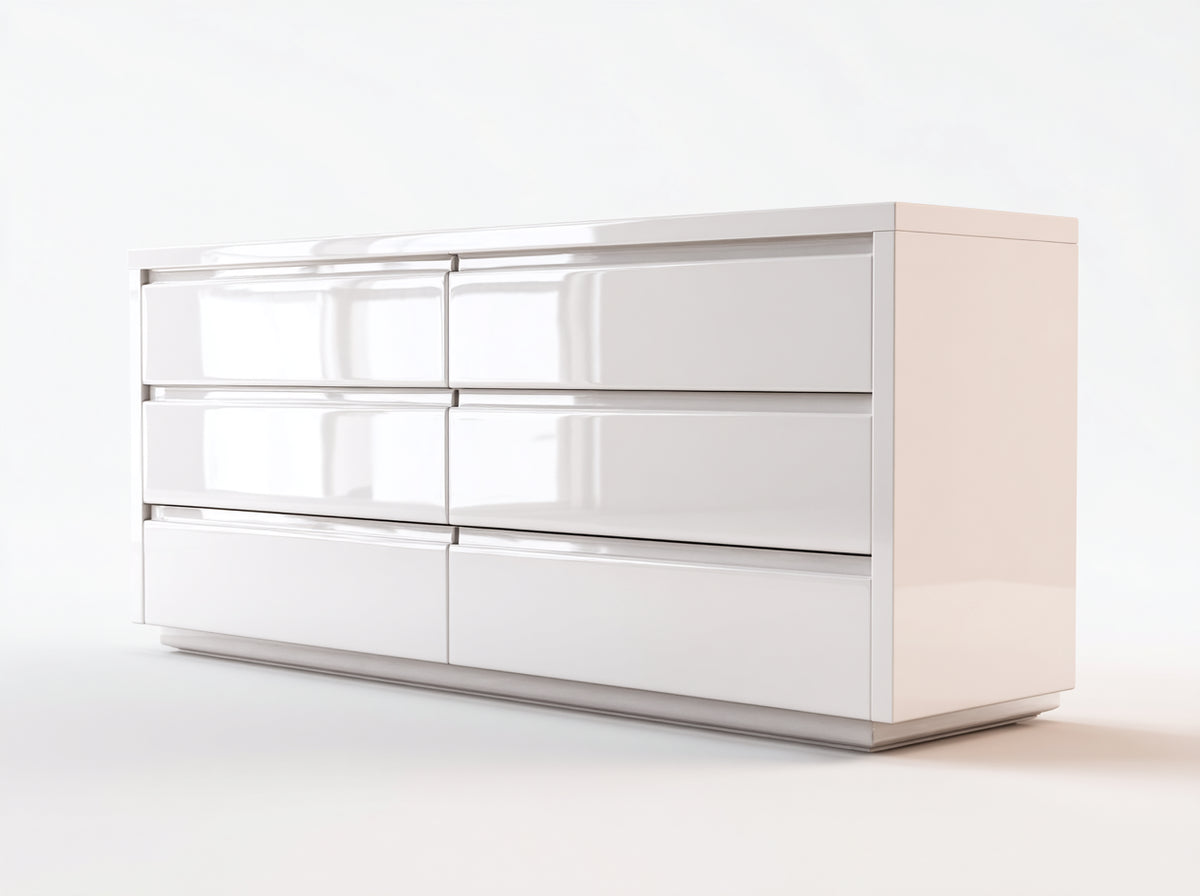 Cassettiera - Legno ingegnerizzato - 150x42x78 cm - Bianco lucido - Stile minimalista