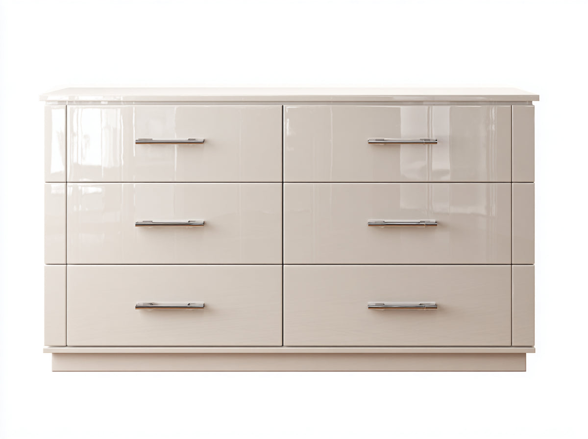 Cassettiera - Legno ingegnerizzato - 152x43x78 cm - Avorio lucido - Stile contemporaneo