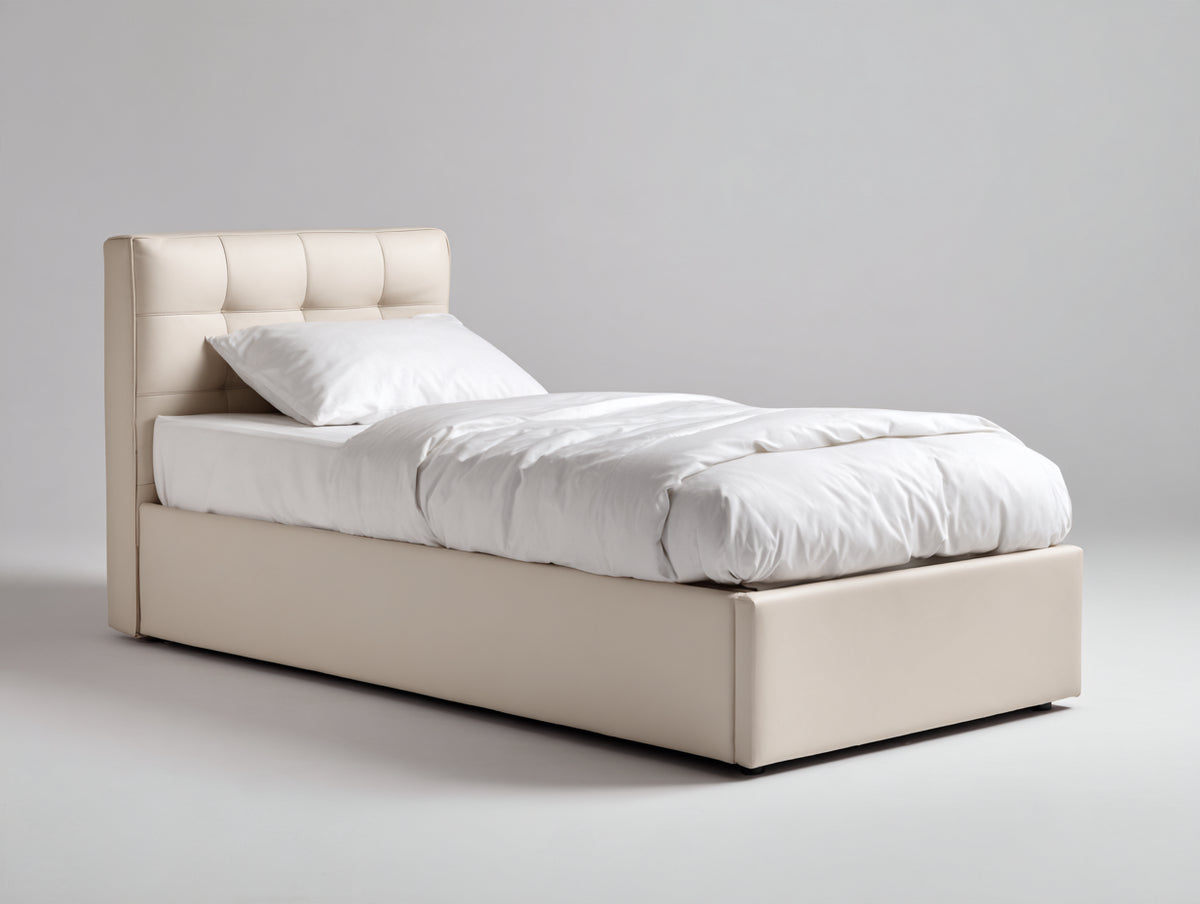 Letto singolo - Similpelle - 207x102x96 cm - Avorio - Stile contemporaneo