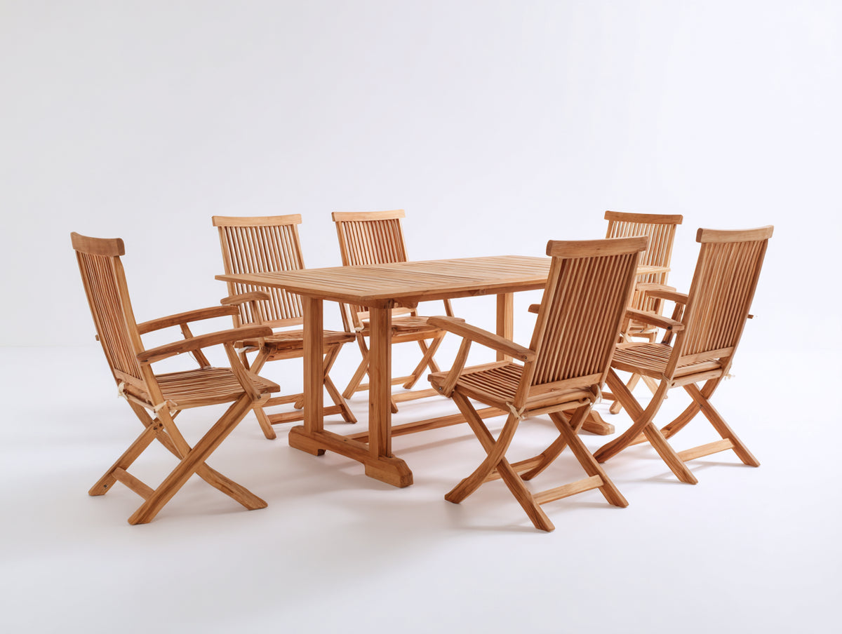 Set da pranzo da esterno - Legno - 170x90x75 cm - Marrone miele - Stile classico pieghevole
