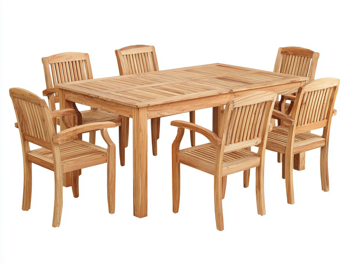 Set da pranzo da esterno - Legno - 180x100x75 cm - Marrone naturale - Stile tradizionale