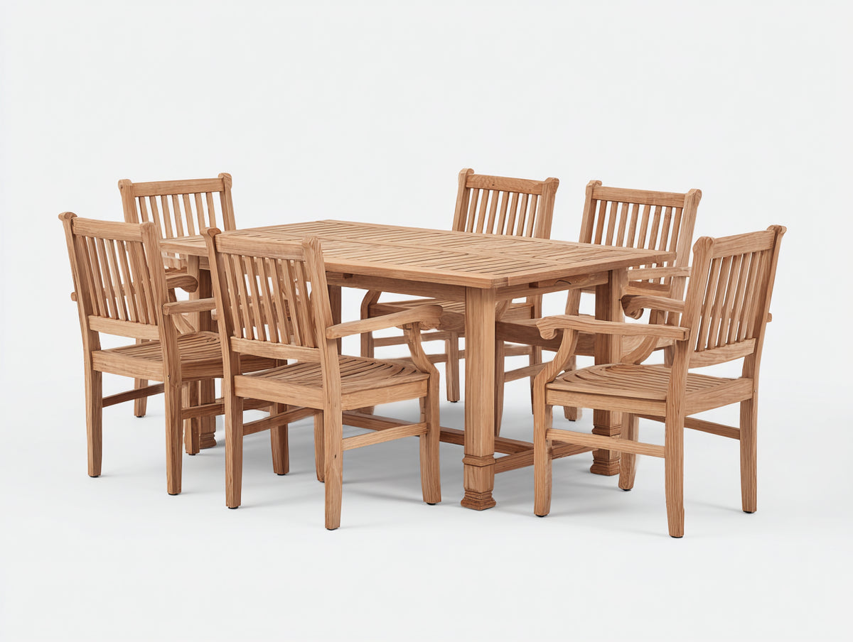 Set da pranzo da esterno - Legno - 180x95x76 cm - Marrone naturale - Stile tradizionale