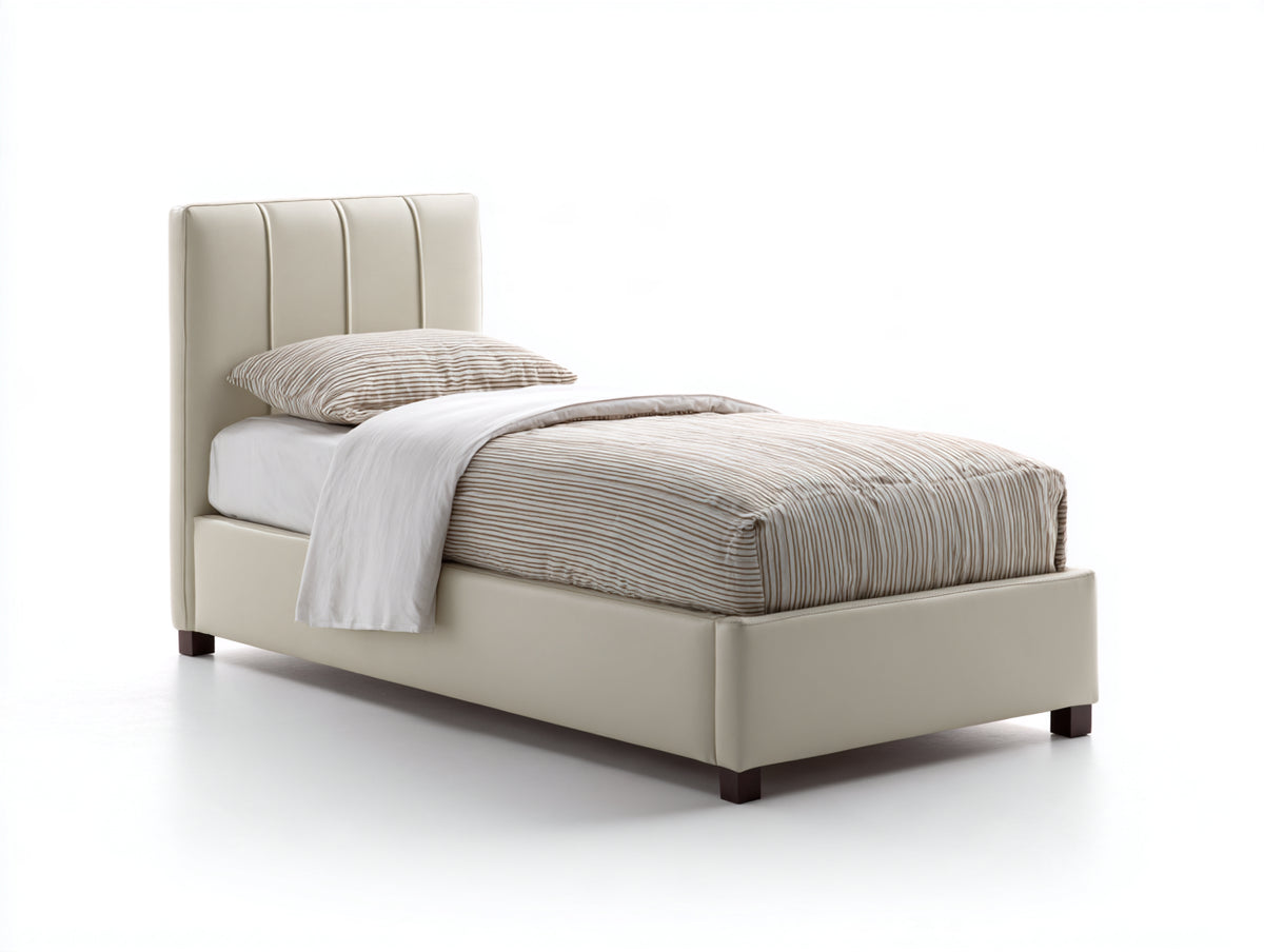 Letto singolo - Similpelle - 210x105x110 cm - Beige - Stile moderno