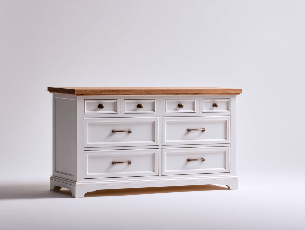 Cassettiera - Legno - 140x47x88 cm - Bianco-Marrone naturale - Stile classico