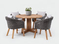 Set da pranzo da esterno - Legno-Corda-Tessuto - 120x120x75 cm - Marrone naturale-Grigio scuro-Grigio chiaro - Stile naturale